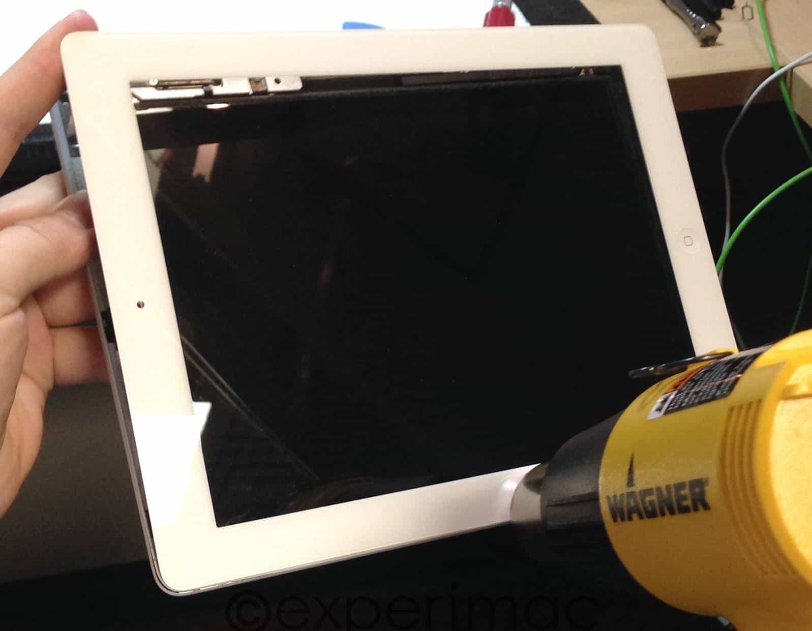 iPad front glass removal to access LCD panel - professional display repair technique by Fixfactor London